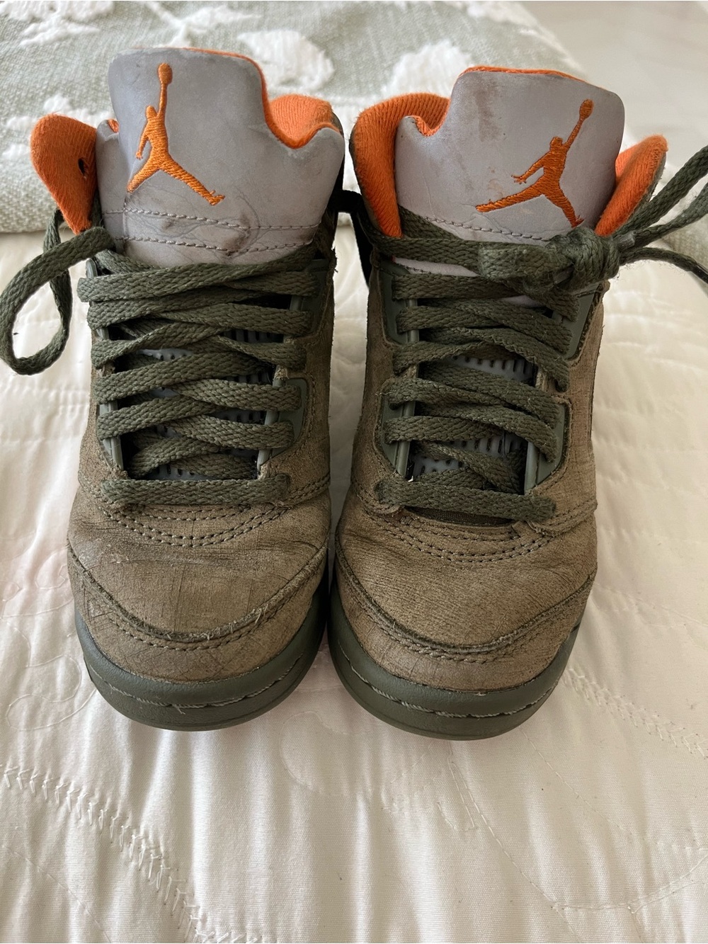 Jordan Kids Sneakers in Olive Green and Orange Accent size 11